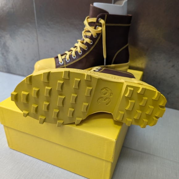 Camper Lace-Up Traktori Leather Lug Sole Boots in Brown and Yellow - Picture 9 of 10
